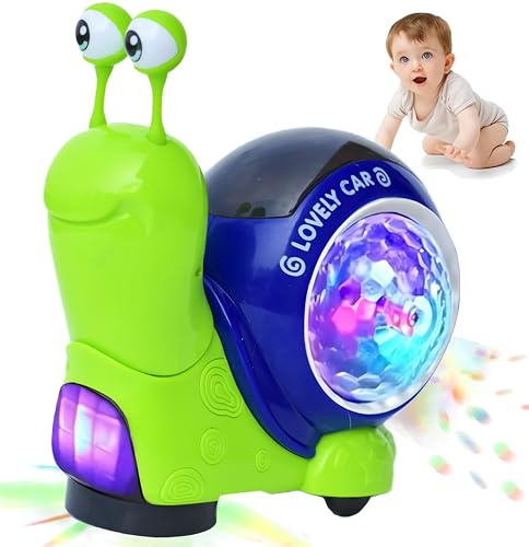 Giocattolo elettrico a forma di lumaca per gattonare e camminare, lumaca luminosa con luci musicali e suono, si accende + musica + evita automaticamente gli ostacoli + lumaca strisciante per bambini