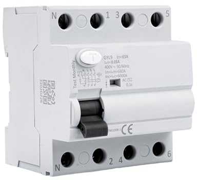 Disjoncteur différentiel 63A 30ma Interrupteur différentiel 4P type AC Disjoncteurs électriques AC 380V, Schützt persönliche Sicherheit und verhindert Geräteausfälle aufgrund von Kriechstrom.