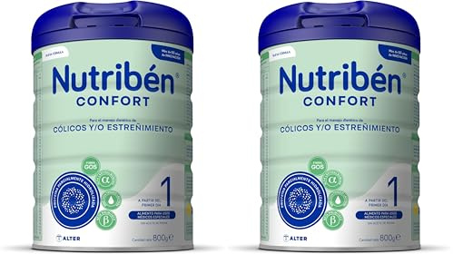 Nutribén Confort - Leche en Polvo Bebé AntiCólicos y AntiEstreñimiento desde el Primer Día | Alimento Completo | sin Aceite de Palma | 1 Bote de 800g (Paquete de 2)