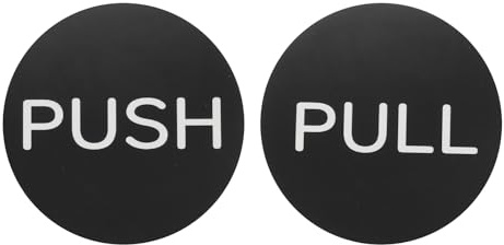 PATIKIL 1Set Push Pull Door Signs Stickers, 3in Push and Pull Signs Stickers Plate Acrylic Vertical Self-Adhesive for Doors Glass Window Business Stores, Round, Black