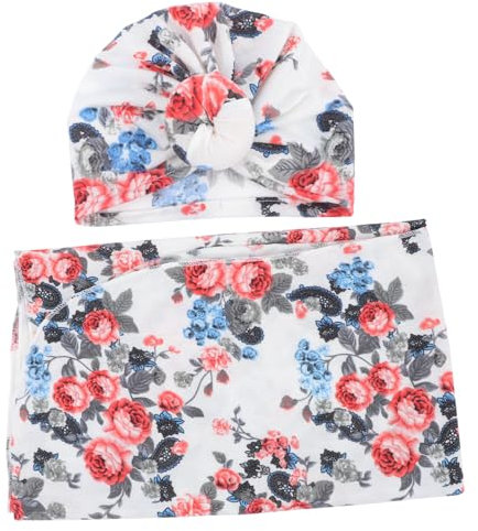 SUPVOX Conjunto de Pañales Manta de Floral Diseño Floral Manta Gorro para Recién Nacido de Algodón