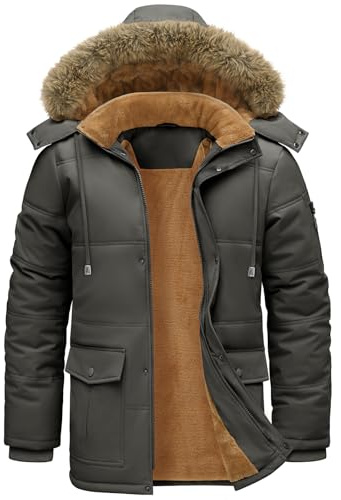 Lonya Parka Hombre Invierno Repelente al agua Chaqueta Forro Polar Giacca Cálido Abrigos Cortavientos Casual Giacche con Cappuccio Gris oscuro,M