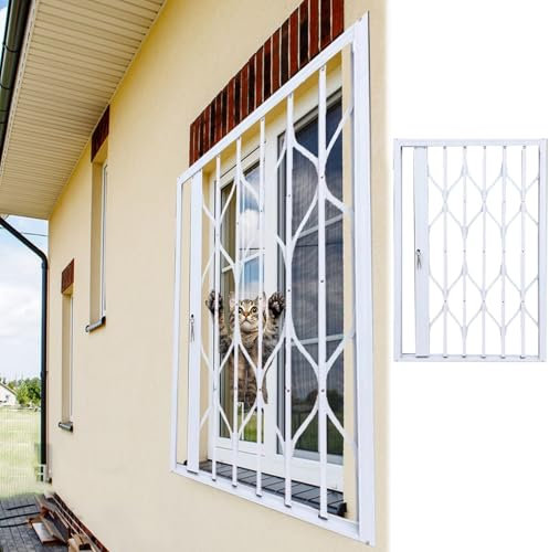 Rejas para Ventanas Exteriores Ventana Corrediza de Seguridad Plegable Blanca de Aleación de Aluminio. Rejas de Seguridad Ajustables para Gatos y Perros. Valla de Red con Cerradura para Exteriores.(50