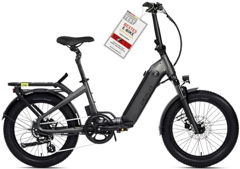 DERUIZ Peridot E-Bike-20 Zoll klapprad Elektrofahrrad, 250W 55N.m Hinterradmotor, 3 Fette Reifen,48V/500Wh Akku,11-32T, 8-Gang,Hydraulische Bremsen,Faltbares Pedelec-143 KM (Schwarz)
