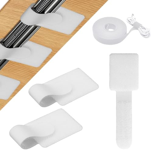Kabelclips Selbstklebend 50 Stück + 1m Klettband, Kabelhalter Kabelmanagement für Schreibtisch, TV & Büro, 3M Kabel Organizer ohne Bohren