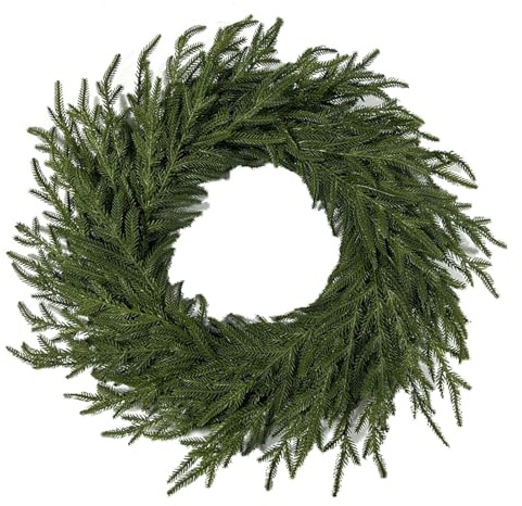 Ghirlanda di pino norfolk da 56 cm, per porta d'ingresso, ghirlande natalizie artificiali, con aghi di pino finto verde, per porta d'ingresso, parete, finestre, interni ed esterni, decorazione