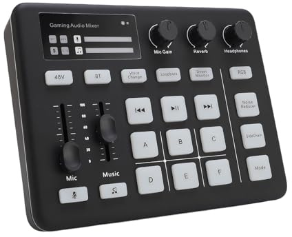 NOENNULL Gaming Sound Mixer Bluetooth 5.0 Type C Live Sound Card with RGB Light for Live Streaming Podcasting