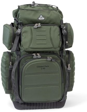ANACONDA Climber Backpack, Grün, 600D Nylon, Wasserabweisender PVC-Boden, Gepolsterte Rücken- und Hüftgurte, EVA-Front, Anatomisch Geformte Rückenpartie, Angelrucksack Größe M-XL (L)