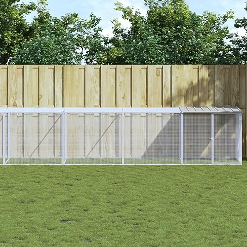 Gabbia per Polli con Tetto Grigio Chiaro in Acciaio Zincato 803x98x90 cm, Pollaio Resistente con Porta a Chiavistello e Design a Rete per Ventilazione e Sicurezza, Recinto