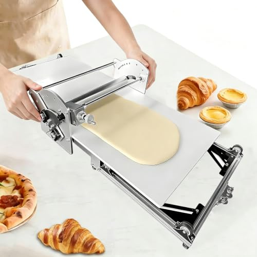 TozMvi Sfogliatrice Pieghevole, Elettrica in Acciaio Inox, con Impostazioni di Spessore Regolabili da 0,2 a 3 Cm, Rotazione avanti E Indietro, per Pasta Sfoglia E Pasticceria