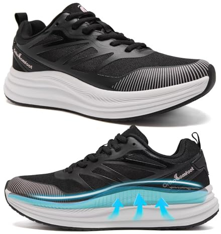 Women's Orthopedic Wide Road Running Shoes: Comfortable Plantar Fasciitis Diabetic Orthotic Arch Support Recovery Trail Sneakers, Hiking Biking Trekking Exercise Walking Shoes Black Size 8.5