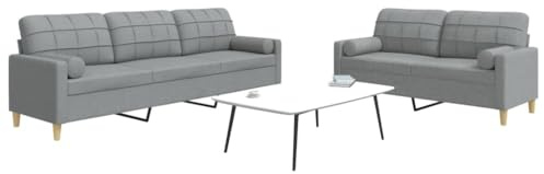 Fangmaliuyun Zweisitzer & Dreisitzer Sofagarnitur Hellgrau 157 x 226 cm Modernes Textilsofa mit Rollkissen für Wohnzimmer Jugendzimmer Büro