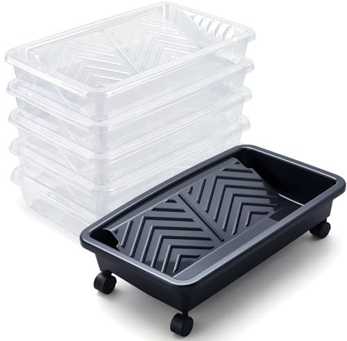Geetery 20 Inch Rolling Paint Tray with Wheels, Large Capacity & 5 Disposable Liners, Portable Tray Cart Set for Walls, Ceilings, DIY Home and Commercial Painting Projects