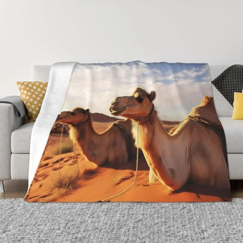 KLOPH Camels Rest Desert Throw Blanket 60x50 Flannel Fluffy Warm Blanket for Couch, Reversible Plush Blankets for Bed, Comfy Fuzzy Blanket for Sofa, Plush Lightweight-Blankets for All Season
