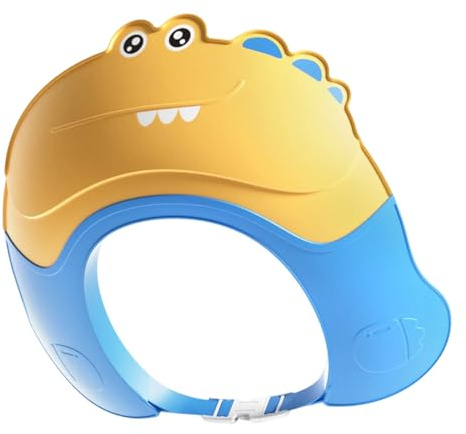 Duschhaube Kinder & Baby, Verstellbares Shampoo Schutz Visier, Augenschutz, Ohrschutz & Gesichtsschutz beim Haarewaschen, Haarwaschhilfe für Baby und Kinder, Farbe Alligator Gelb