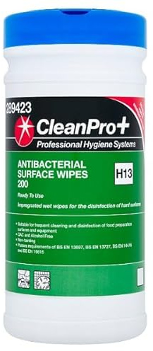 CleanPro+ Antibacterial Surface Wipes, Food Safe, Alcohol-Free, Ready to Use, 200 Wipes