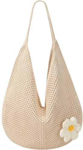 Bolso Playa Crochet, Bolso Mujer Verano, Bolso Ganchillo Mujer, Bolsos de Hombro de Punto, Bolsos de Playa de Ganchillo para Mujers, para Fiestas en la Playa Viajes Compras Picnic, Vacaciones (B)
