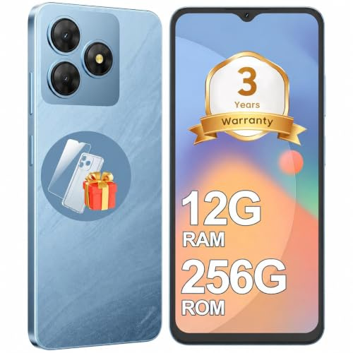 Mobile Phones Unlocked, Android Phone (3YRW), 6.56 Inch, 12GB +256GB, Blue | 90Hz, 5000mAh, Octa Core, Gemini AI, 4G Dual Sim Free Smartphone, 13MP Main Camera, GPS, Fingerprint /FaceID/OTG, Summer Gift