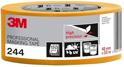 3M Ruban de Masquage Professionnel 244 Haute Précision - 1 Rouleau, 48 mm x 50 m - Surfaces Universelles, Résistant aux UV et à l'Eau, Usage Intérieur et Extérieur