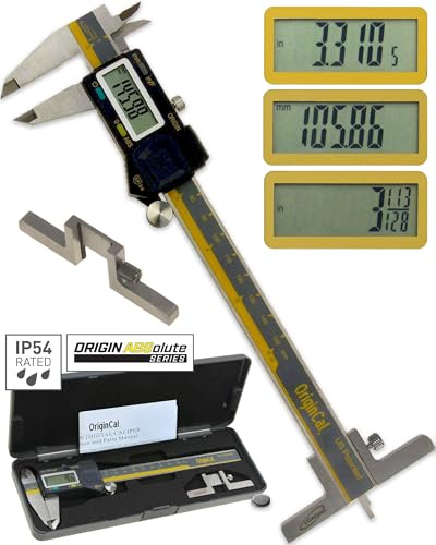 iGAGING Absolute Origin 0-6 Digital Caliper, IP54 Stainless Steel, SPC/USB Output Port, Fraction Reading, Depth Base, Case, Manual, Battery