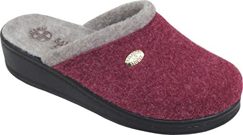 Sanital Light - Chaussons Femme en Laine, Confortable et Talon Compensé, Semelle en Polyuréthane, Pantoufles Femme, Bordeaux, 38 EU, Laine