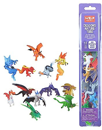 Wild Republic Dragon Figurines Tube, Dragon Toys, Twelve Dragon Figures with Six Different Poses