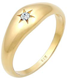 Elli Damen Echtschmuck Ring Siegelring Stern mit Kristalle in 925 Sterling Silber
