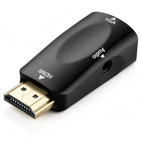 Adaptador convertidor de vídeo HDMI macho a VGA hembra chapado en oro con cable de audio de 3,5 mm para PC, TV, portátiles y otros dispositivos HDMI