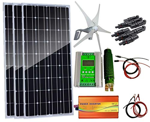 AUECOOR 700W Wind-Solar Generator Kit: 400W Wind Turbine Generator &3PCS 100W Solar Panels+1000W 12V-110V /220V/230V pure sine wave Inverter & Hybrid Controller