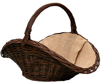 Holzkorb – Kaminholzkorb aus Weide – Kaminkorb mit Juteeinlage – Großer und stabiler Tragekorb – Weidenkorb zur Aufbewahrung – Dekorativer Blumenkorb – Maße (L) 65 x (B) 40 x (H) 25/45 cm