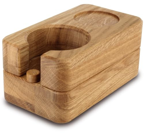 Clara Coffee Tamperstation 58mm | Tamper Station aus Schönem Eichen Holz Für Siebträger: Durch Gutes Barista Zubehör den Weg Zum Optimalen Espresso Meistern | Tamper Abstellfläche