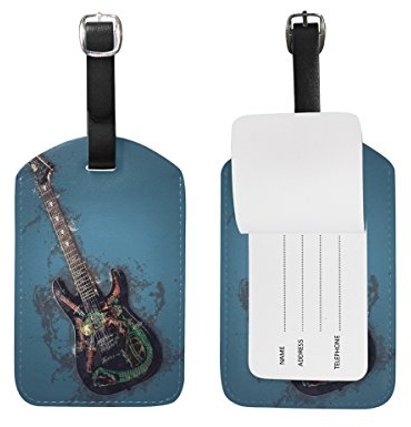 Blaue Gitarre Kofferanhänger Leder Gepäck Koffer-Tags Gepäckanhänger Ausweisetikett Name Adresse Nachricht Tags für Reise(2Stück)