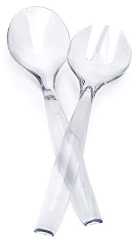 Plasticpro Disposable Plastic Serving Utensils Set of 4 Salad Spoons, And 4 Salad Forks, Clear Heavyweight