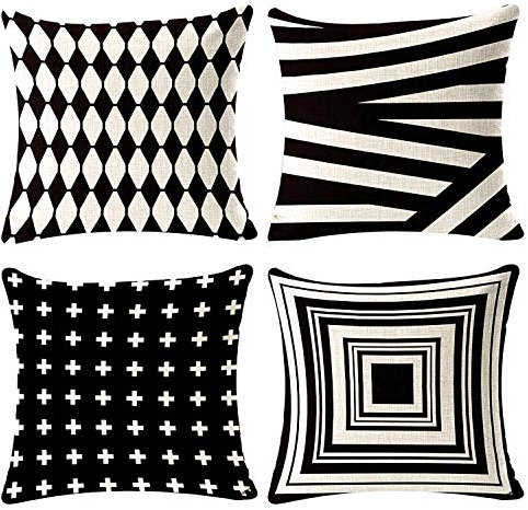 Cushion Covers 45 x 45 cm，Set of 4 pillow cover Cotton and Linen Pillow case Cushion Covers for Sofa garden bed couch cushions（ Black and White Shading-3）