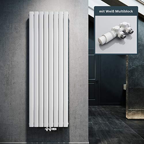 ELEGANT Radiatore di design piatto 1800x619mm con termostato multiblocco bianco, radiatore piatto bianco a doppio strato verticale, attacco centrale