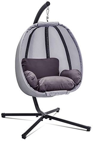 MCombo Hängesessel Hängestuhl Schaukel Korb inkl. Gestell Hängekorb Kissen 8072 Grau