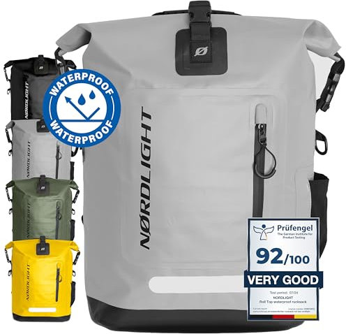 Nordlight Wasserdichter Rucksack Roll Top 25L - Hybrid 25 (Anthrazit) | Dry Bag Rucksack mit 15 Zoll Laptopfach, Außen- und Innentaschen, gepolsterter Tragesystem