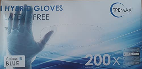 TPEMAX Latex-Free Hybrid Blue Colour Gloves - 1 Box of 200 Gloves - Medium