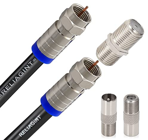 RELIAGINT RG6 Koaxialkabel 10m – 75 Ohm TV-, SAT- & Antennenkabel mit Kupferleiter, wasserdicht, mit F-Steckern & F81-Kupplung, bis 3 GHz, schwarz