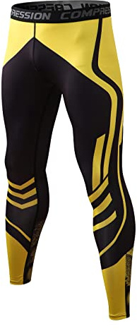 Legging Homme Sport Baselayer Séchage Rapide Pantalon de Compression Collant Running pour Course Sport Fitness Cyclisme Jaune L