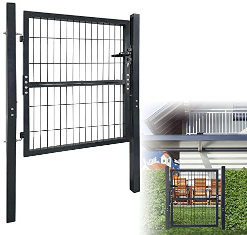YARDIN Cancello da giardino in acciaio zincato con serratura e chiave, 100 x 100 cm, porta da giardino, cortile, per recinzione, porta da giardino, antracite
