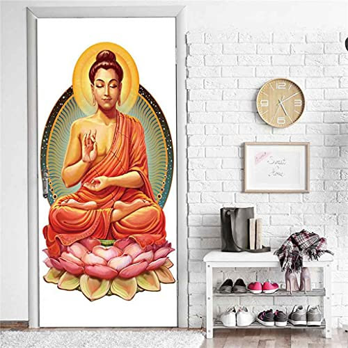 JGCAI Türaufkleber Selbstklebendes Türbild 3D Buddha-Malerei Fototapete Türfolie Poster Tapete Pvc Wasserdicht Abnehmbare Wandbilder Für Schlafzimmer Dekoration 90x200cm Türtapete