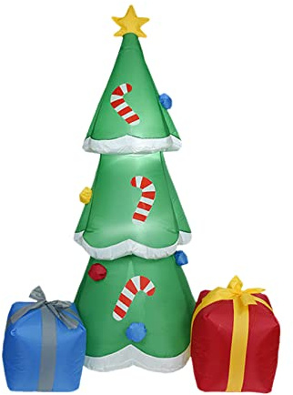 Ailgely 6FT aufblasbarer Weihnachtsbaum mit Geschenkboxen, geformte LED-Blow-up-Weihnachtsaufblasbare Requisiten mit festen Pfählen, Halteseilen für Gartenparty-Dekoration im Freien