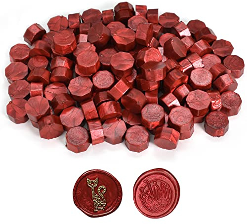 100 Stücke Siegelwachs Perlen Metallic Dunkelrot Wachssiegel Wachs Achteckig für Siegelstempel Briefe Umschläge Versiegelung Einladungen Karten Basteln Geschenkverpackung Party
