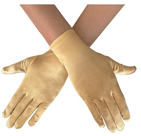 AUSUAYA Guantes cortos de satén para mujer, guantes cortos de ópera para mujer, longitud de muñeca de los años 20, guantes de novia para fiesta de baile nocturno, iglesia, boda, GB-WG-S-G1, dorado,