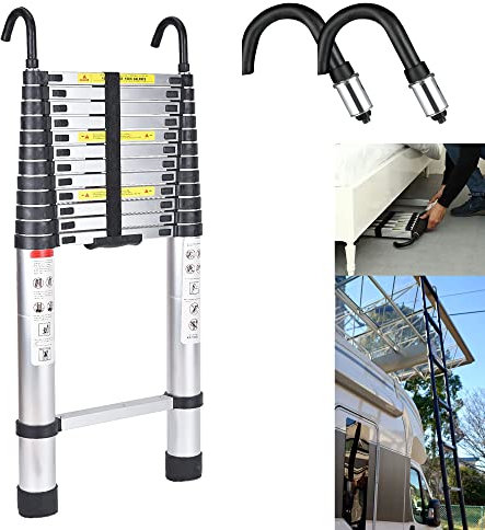 5M Telescopic Ladders with Hook Detachable 150kg Capacity Aluminium Straight Telescoping Ladder Extendable Builder Supply DIY Project Portable Compact