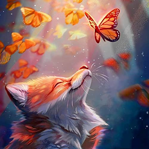 YEESAM ART Kreuzstich Set Vorgedruckt, Fuchs und Schmetterling 11CT 36 x 36cm DIY Kreuzstich Stickpackungen Vorgedruckt Sticken Set für Erwachsene Anfänger Über 14 Jahre