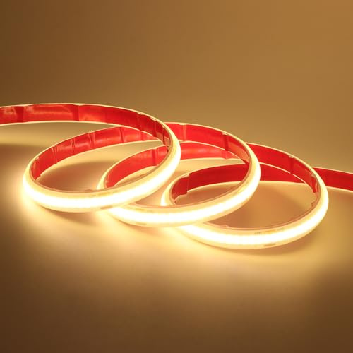 Wisada 24V COB LED Streifen, 10M 320LEDs/m Superhell Flexibler LED Lichtband CRI≥85 Warmweiß COB LED Band, Wasserdichte IP68 LED Lichterketten mit Netzteil für Aquarium und Schrankbeleuchtung