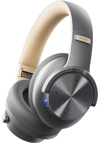 Picun B8 Casque Bluetooth sans fil 120 heures de lecture avec 3 modes EQ, faible latence, appels mains libres, casque supra-auriculaire pour voyage, maison, bureau, téléphone portable, PC (gris et