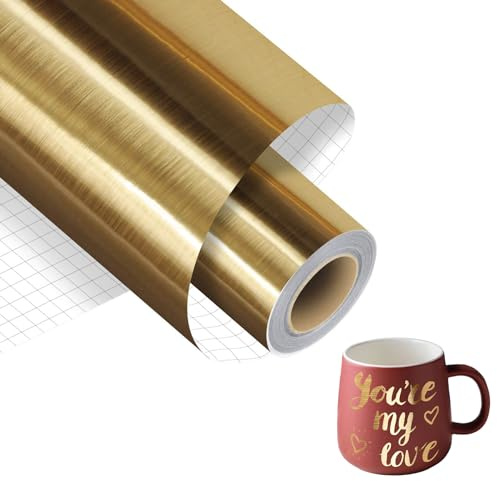 CPYJW Plotterfolie Selbstklebend,Vinylfolie Plotter Alufolie Gold Plotterfolie Vinyl Goldfolie Selbstklebend für Diy-Geschenke, Tasse, Fenster, Keramik, Kunststoff